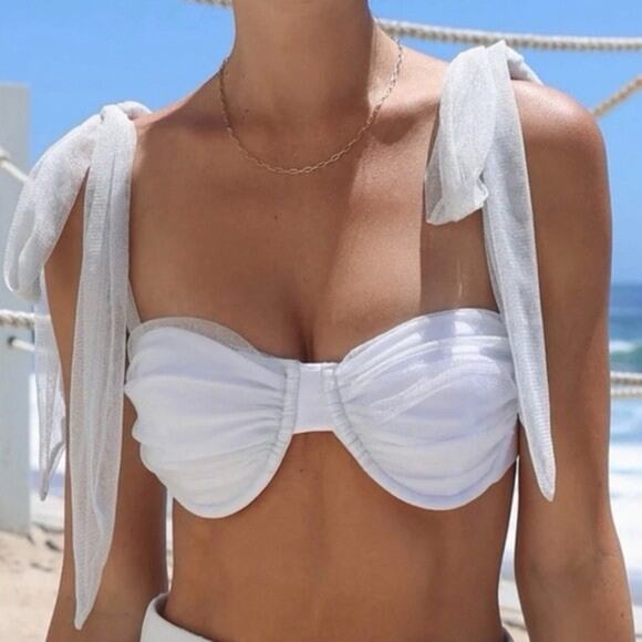 Beach Riot White Underwire Organza Straps Bridal Swimsuit Bikini Top M - Picture 1 of 4